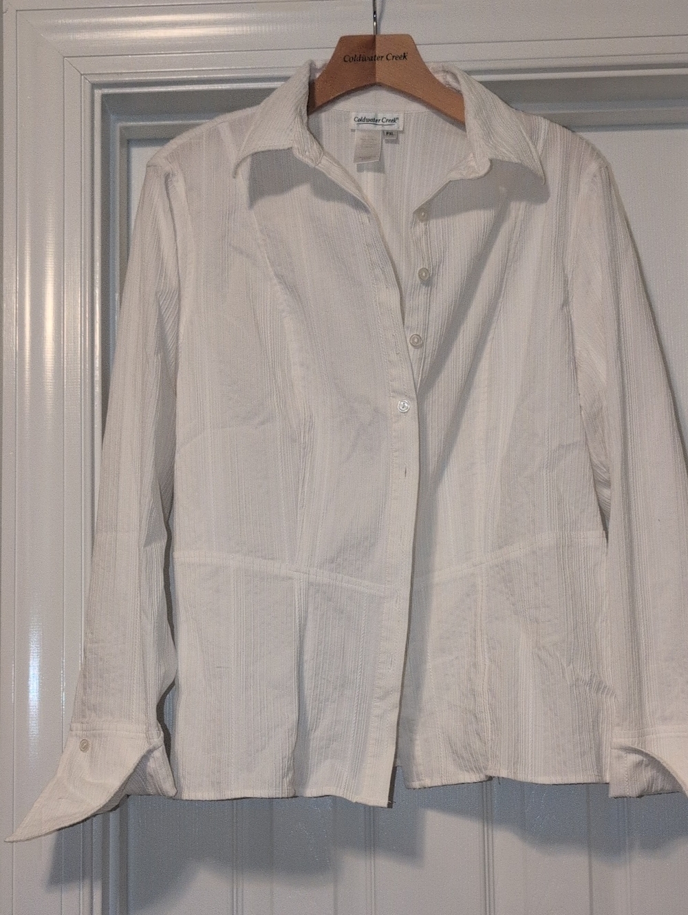 Coldwater Creek White Textured Button-Down Shirt